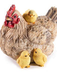 Gallinella decorativa in resina colorata con pulcini
