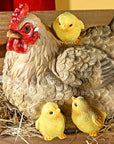 Gallinella decorativa in resina colorata con pulcini