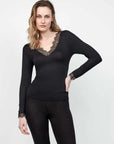 Maglia manica lunga con pizzo viscosa e lana gisela