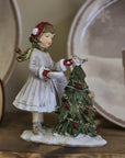 Statuetta bambina con albero di natale 14 cm