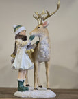 Statuetta decorativa bambina con cervo 17x12x22 cm