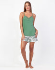 Pigiama corto e maglia spalline toile de Jouy con pizzo
