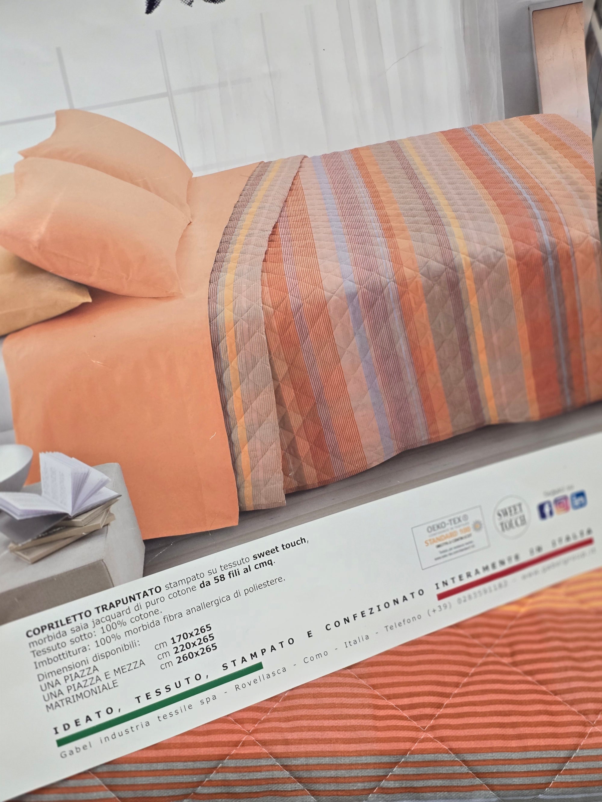 Trapuntino double-face Gabel 100% cotone righe arancione
