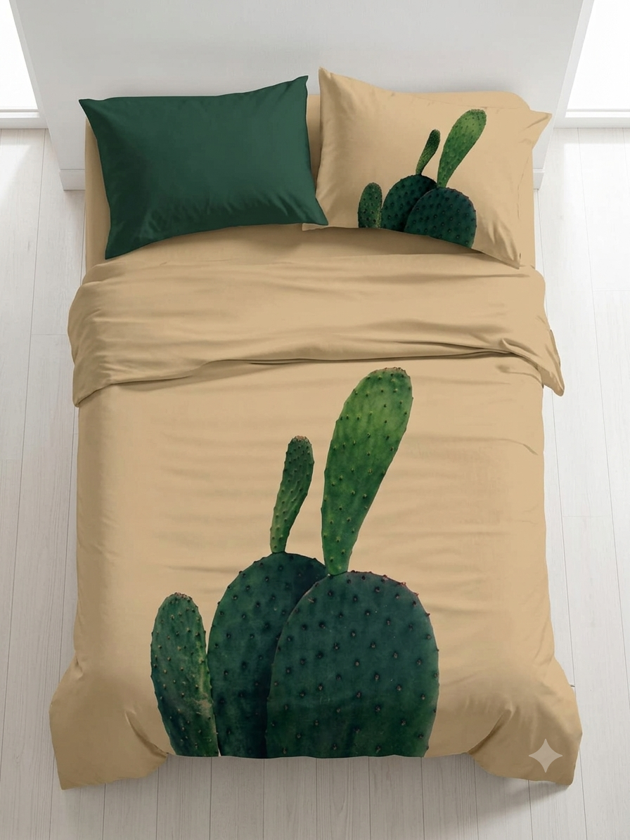 Completo lenzuola matrimoniale effetto copriletto Cactus