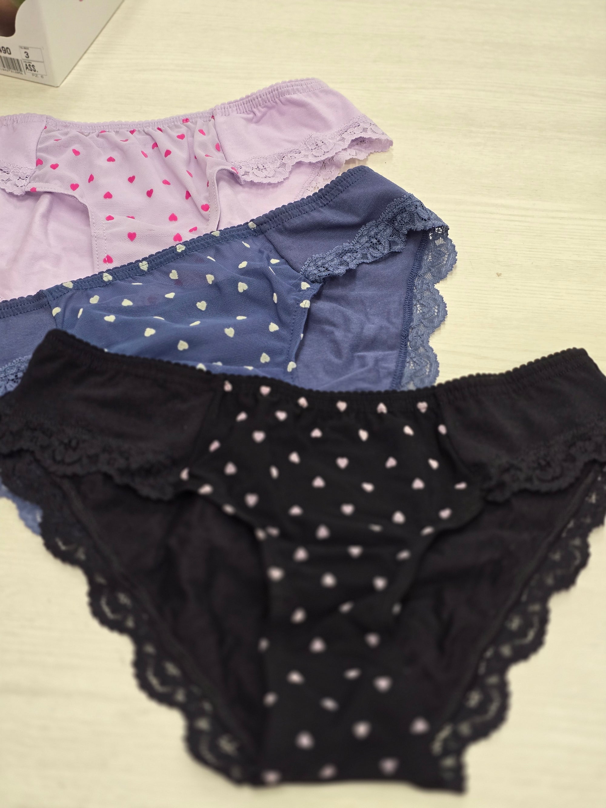 Tris slip cotone cuoricini