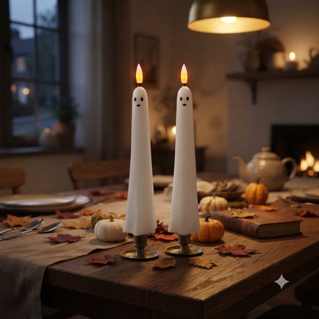 Set 2 Candele fantasma halloween luce led altezza 25 cm