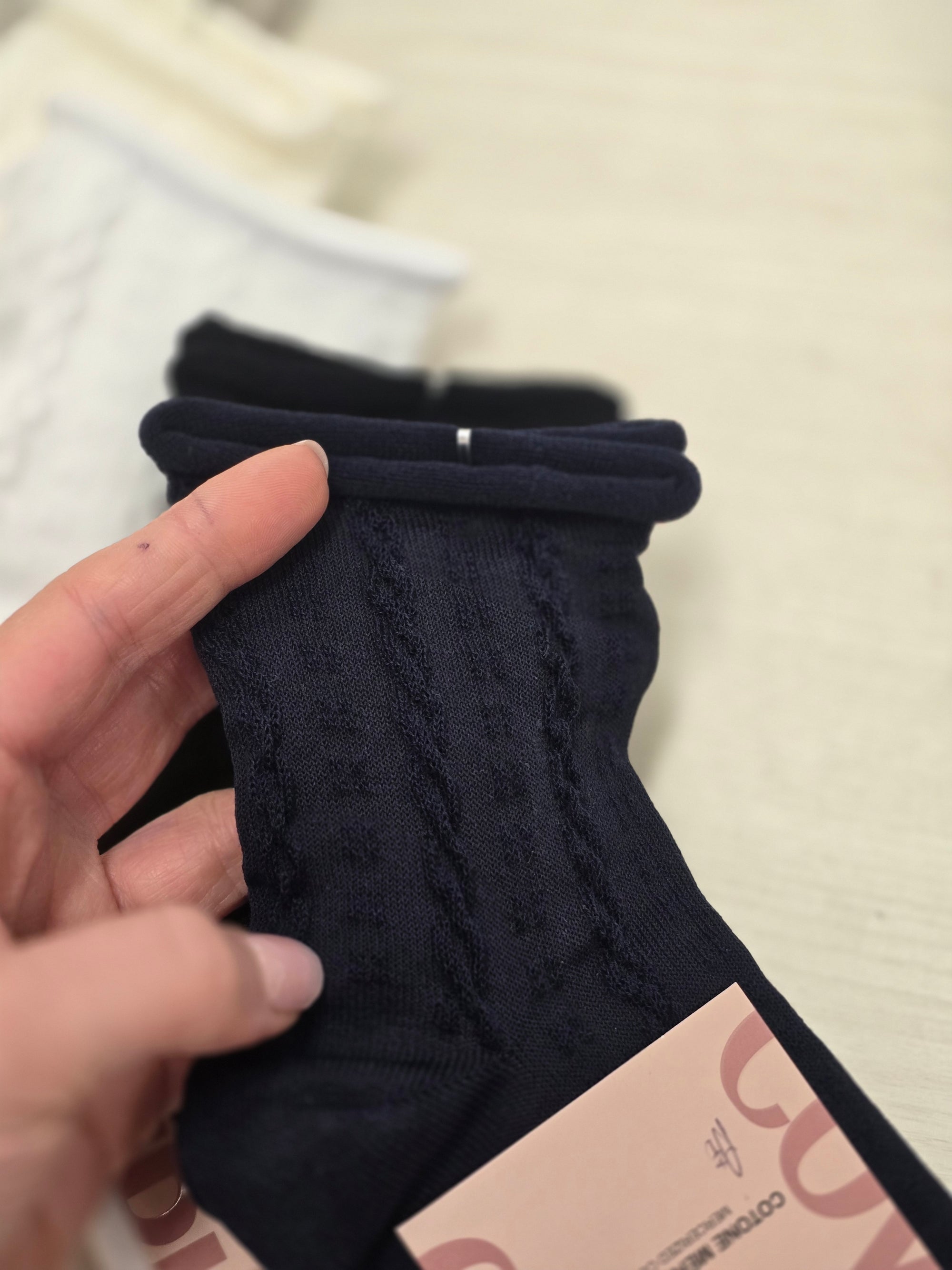 Tris calzini trecce cotone smollati senza elastico