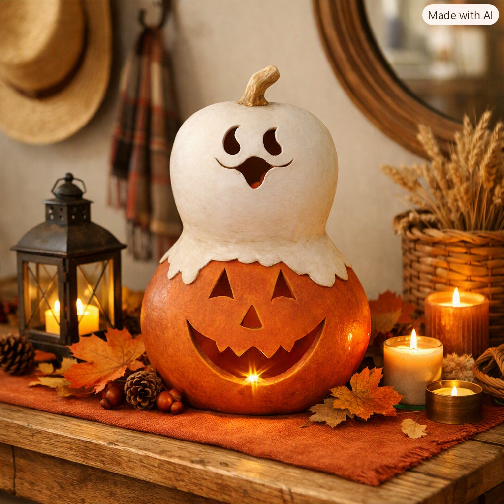 Zucca decorativa con luce led altezza 43 cm