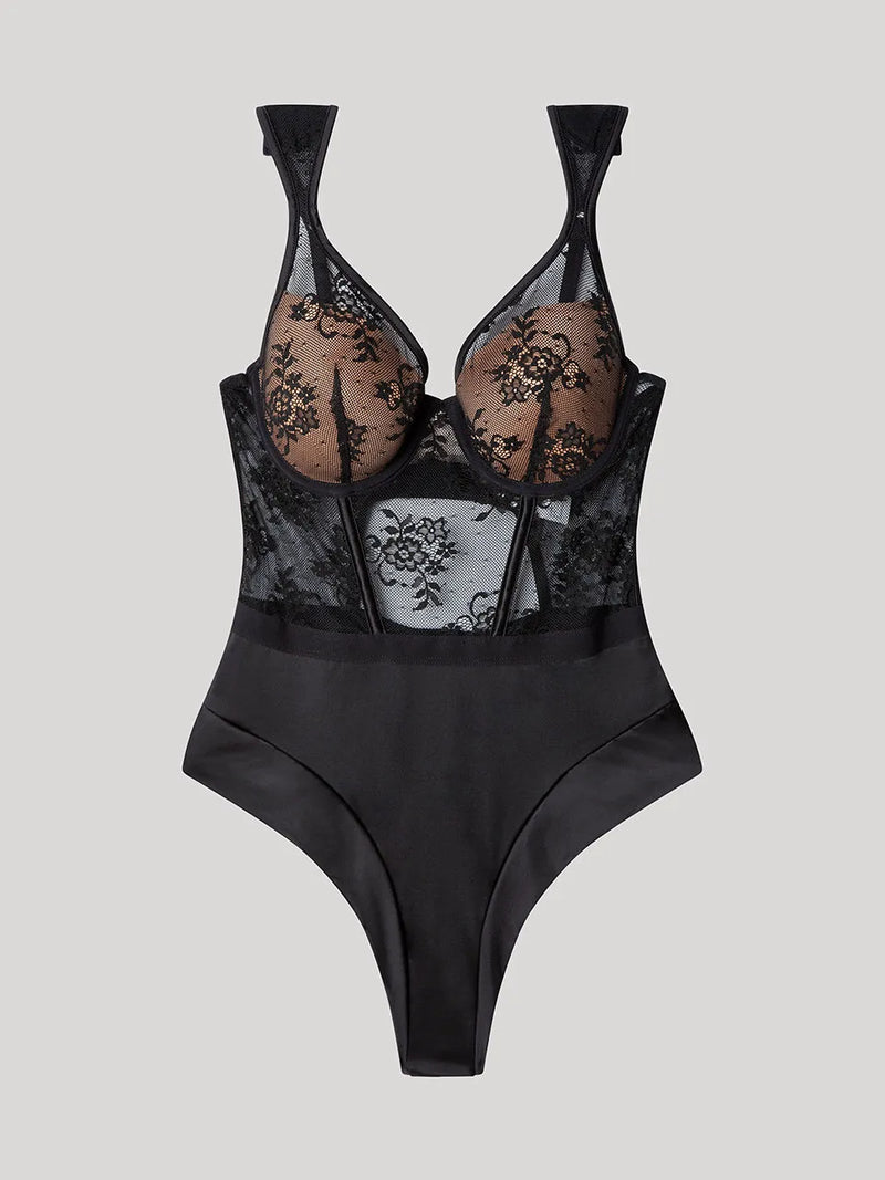 Body con Scollo Balconcino Floreale e Dettagli Perizoma Gisela