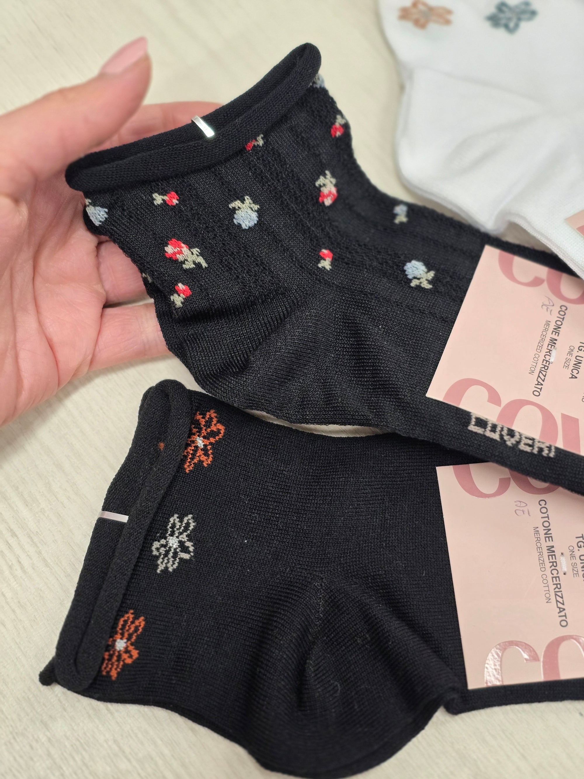 Set 2 paia calzini smollanti senza elastico Fiorellini