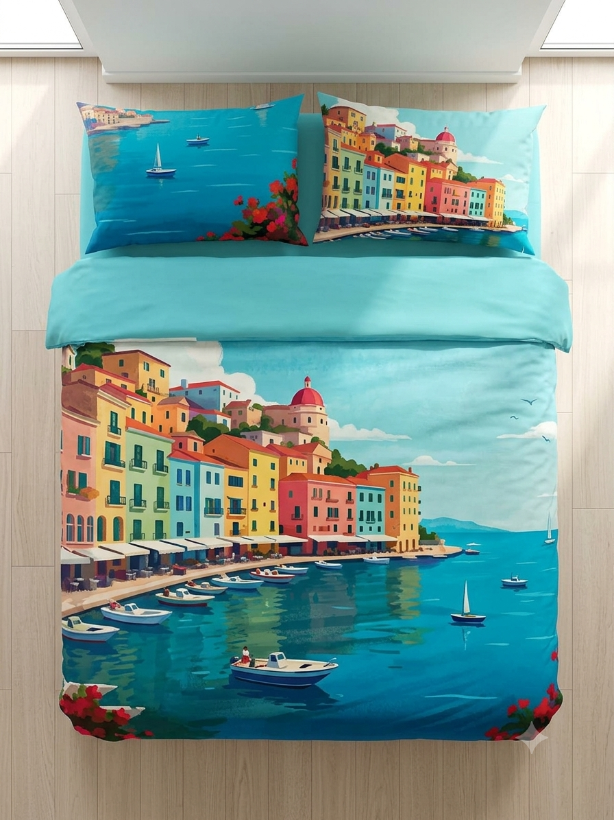 Completo lenzuola matrimoniale effetto copriletto Procida