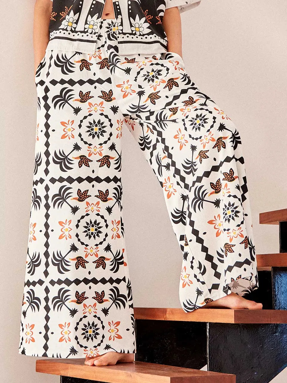 Pantaloni palazzo in viscosa Tropical