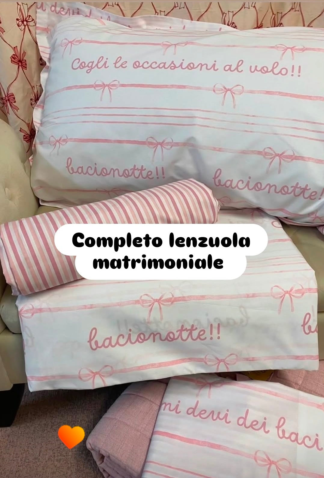 Completo lenzuola matrimoniale in percalle di puro cotone